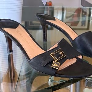 Louis Vuitton Black Leather Dice Mule Heel